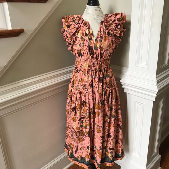 Ulla Johnson Floral Midi Dress in Pink and Orange - Picture 3 of 12
